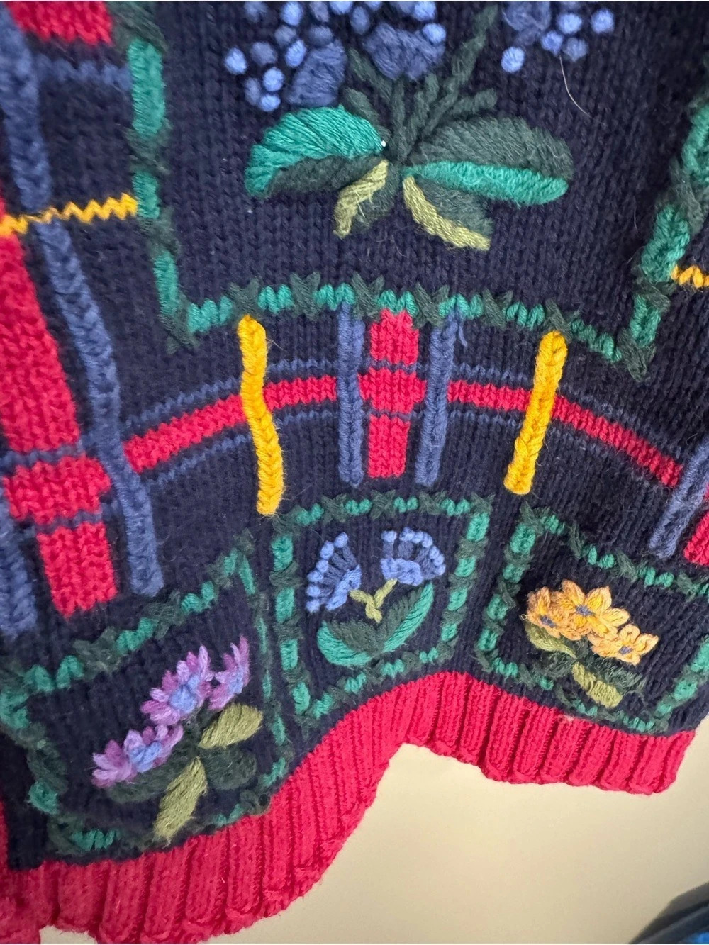 CLIMAX BY SASHA Vintage Floral Embroidered Plaid Knit Cardigan Sweater M MEDIUM - Picture 6 of 9